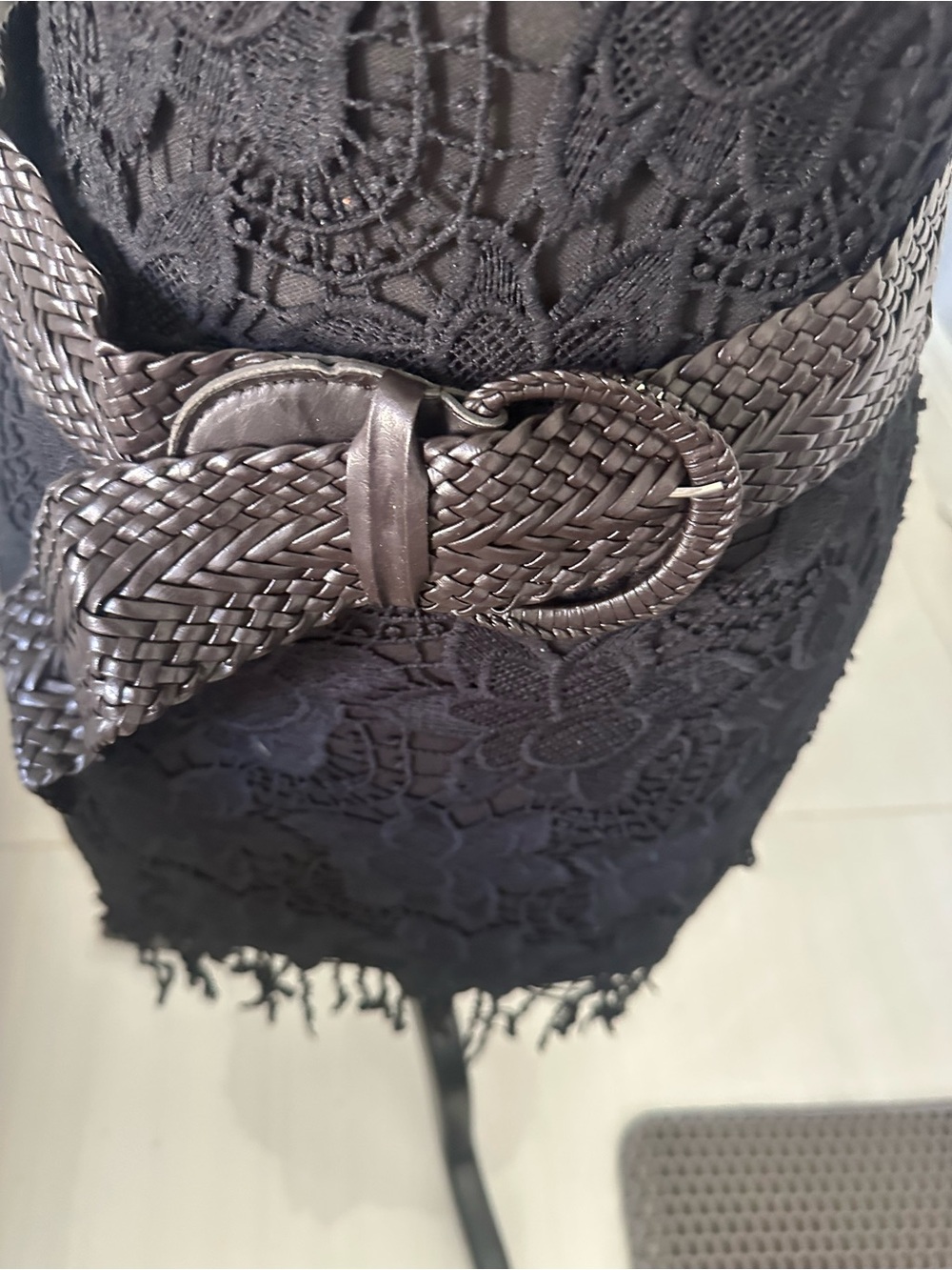 Woven Faux Leather Waist Belt in Dark Black 42” length